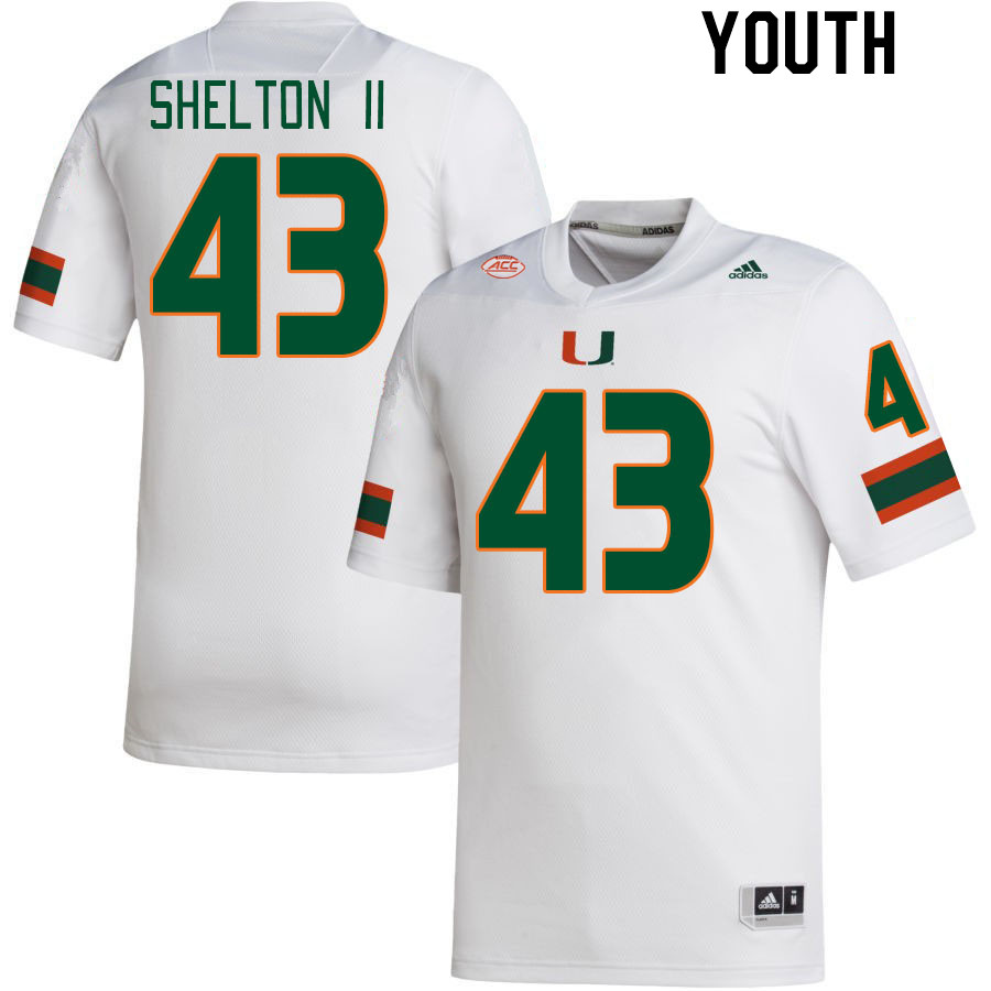 Youth #43 Rocky Shelton II Miami Hurricanes College Football Jerseys Stitched Sale-White - Click Image to Close